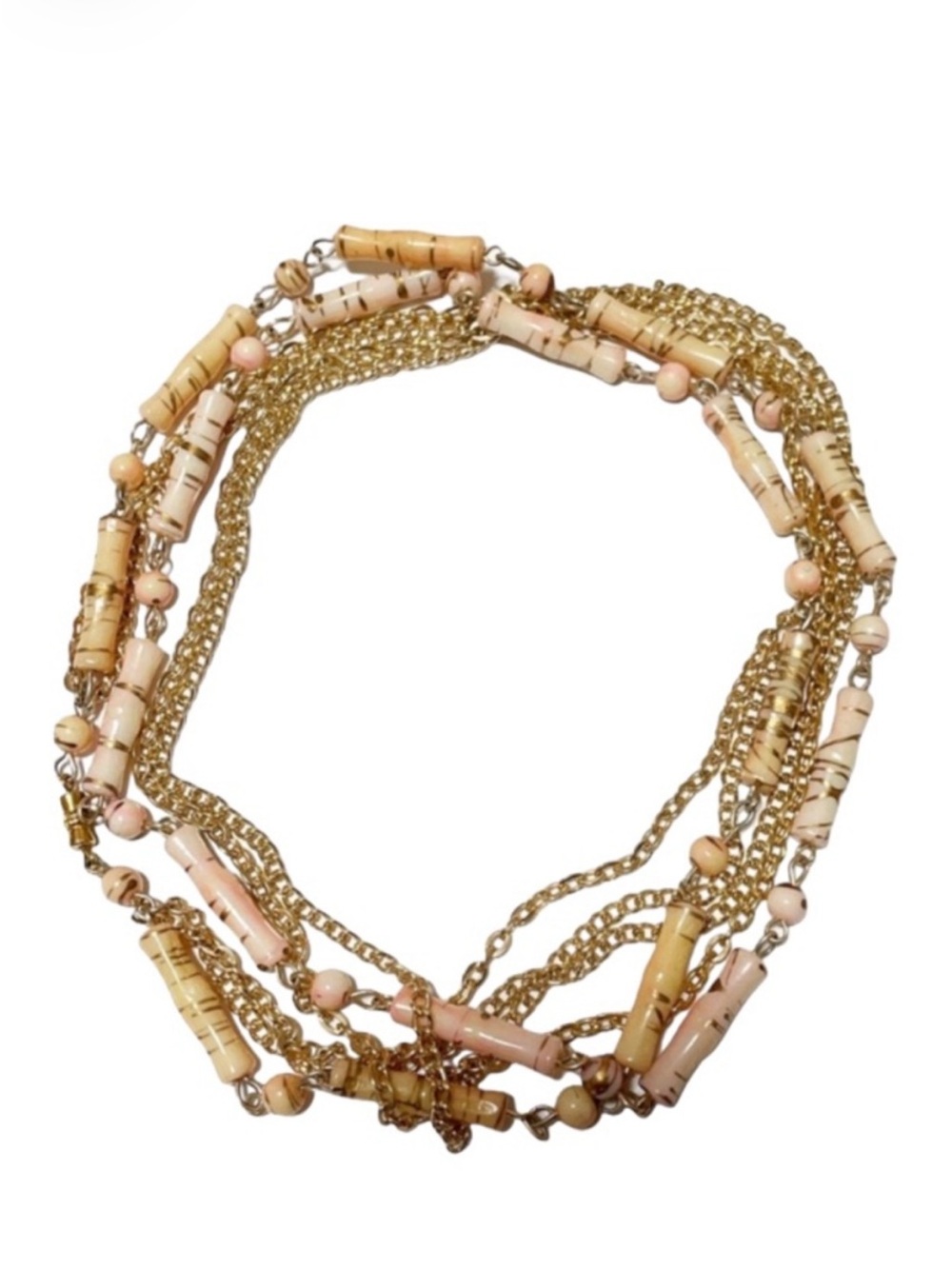 Vintage layered gold beaded bamboo necklace